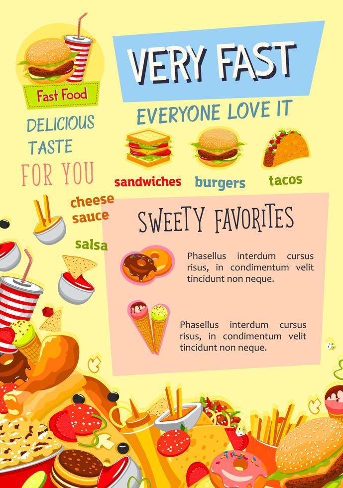 Fast food restaurant menu vector poster