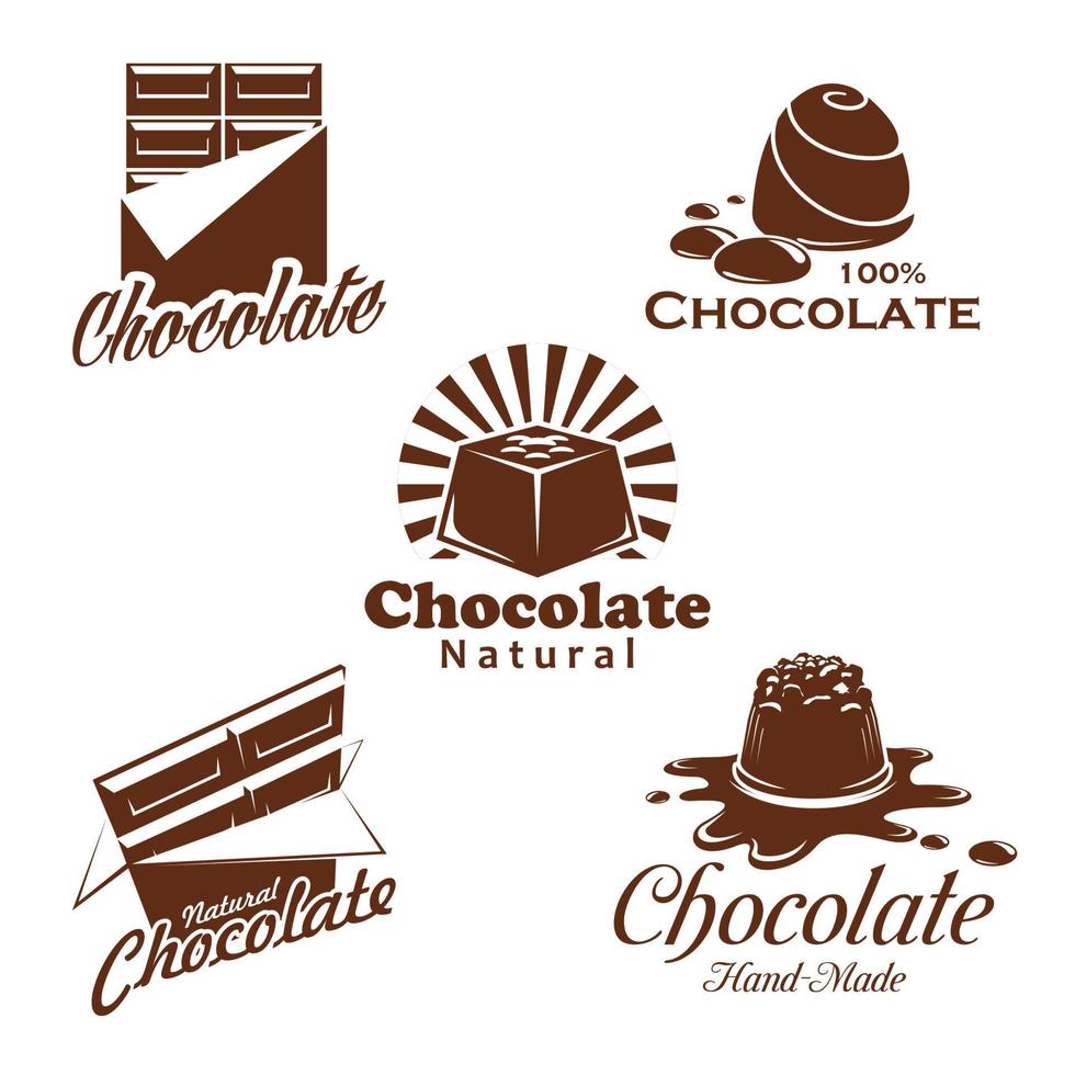 Chocolate candy, bar, cacao dessert emblem design vector