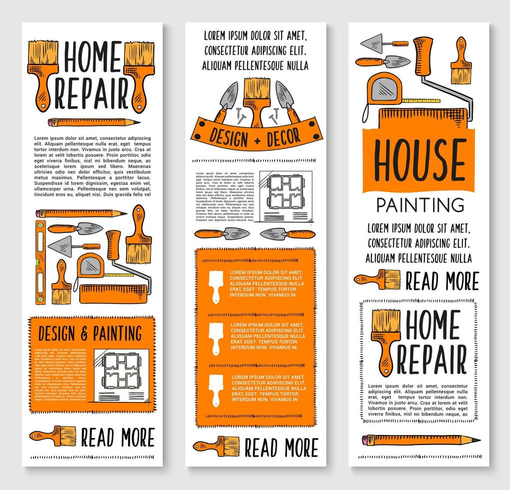 Home repair, painting, interior design banner set vector