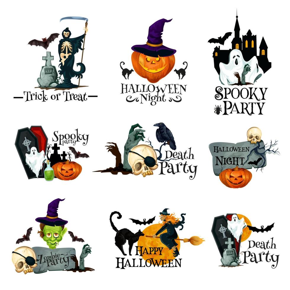 Halloween holiday symbol of pumpkin, ghost and bat vector