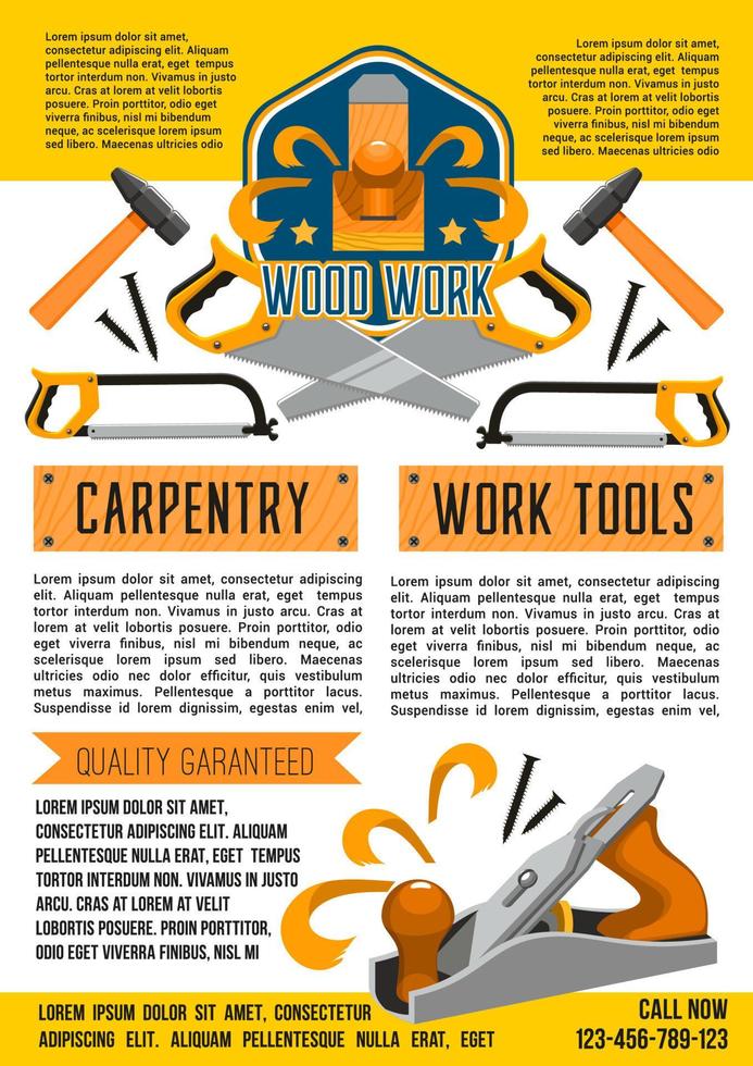 Vector poster of carpentry woodwork work tools