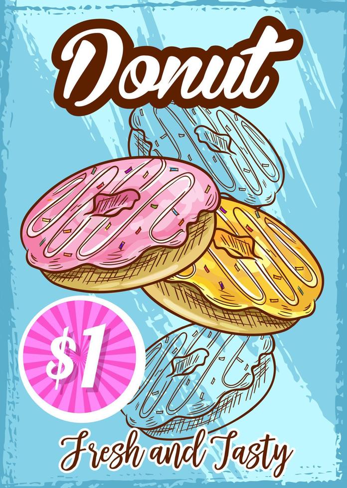 cartel de boceto de menú vectorial para postre de pastel de donut vector