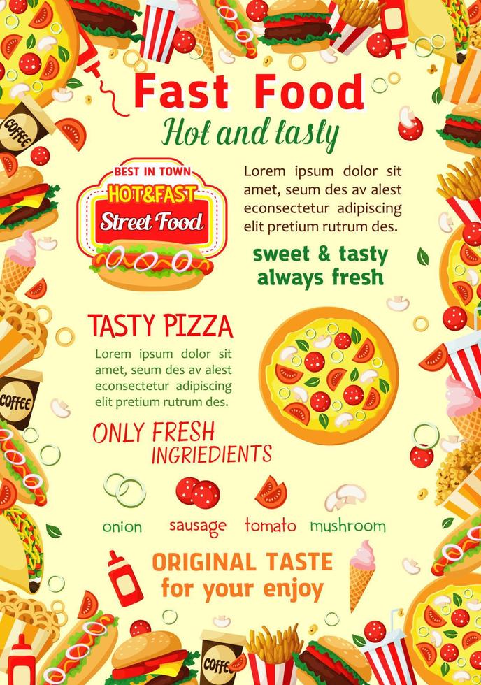 cartel de menú de restaurante de comida rápida de vector