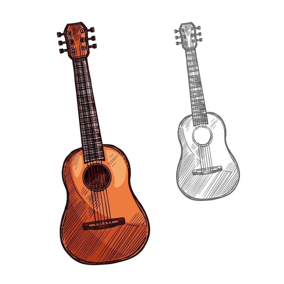 Vector sketch acoustic guitar musical instrument
