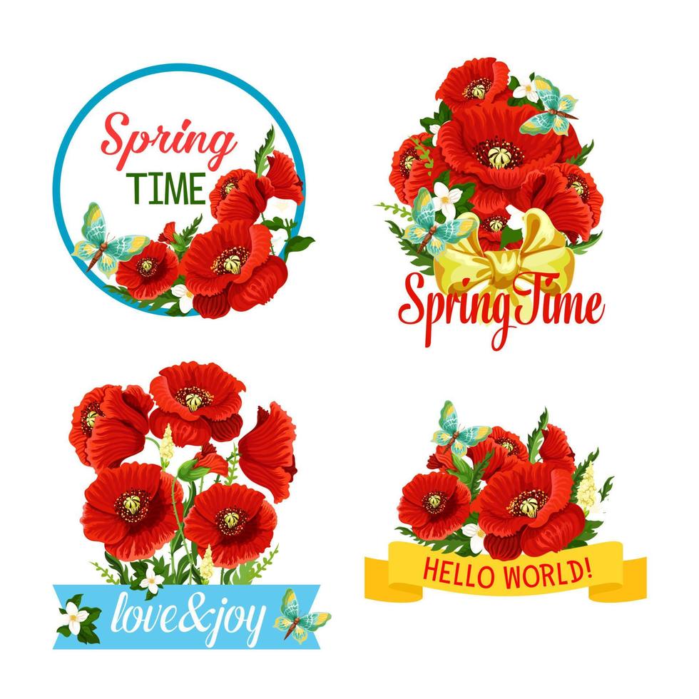 iconos vectoriales de flores y citas de primavera vector