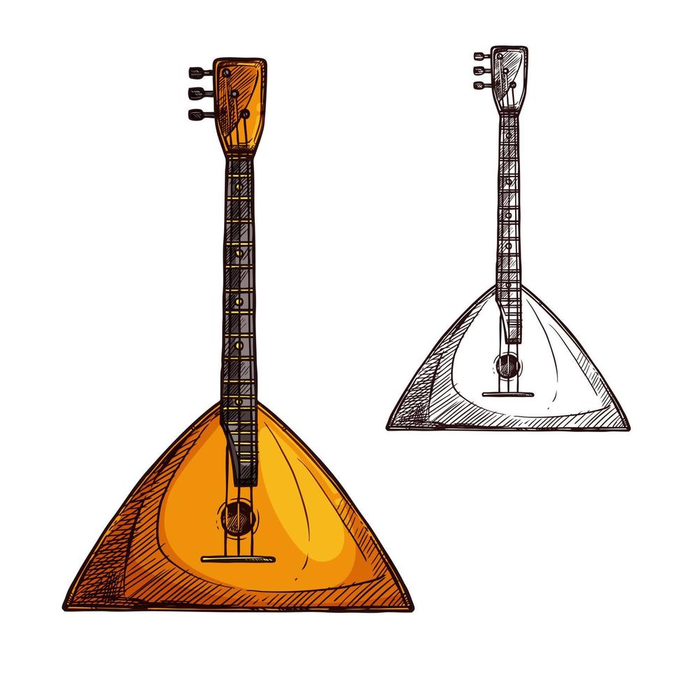 vector, bosquejo, balalaika, guitarra, instrumento musical vector