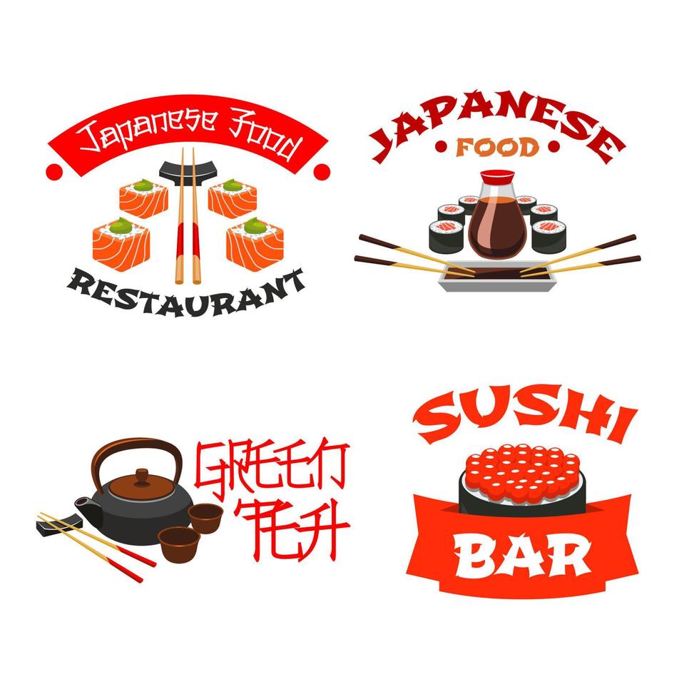 Vector isolated icons for sushi bar or restaurant