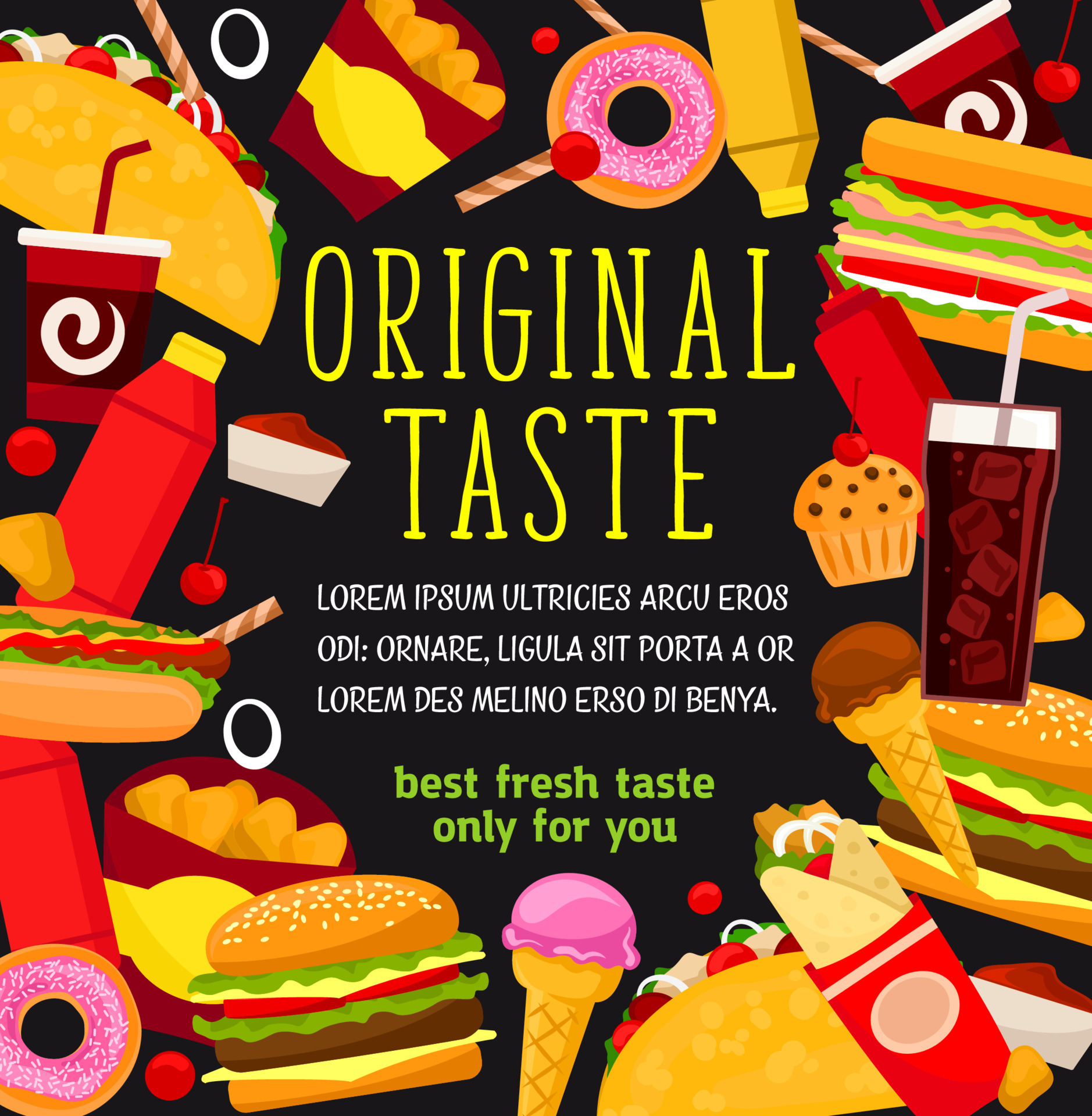 Vector fast food meals and snacks menu poster 13054962 Vector Art at