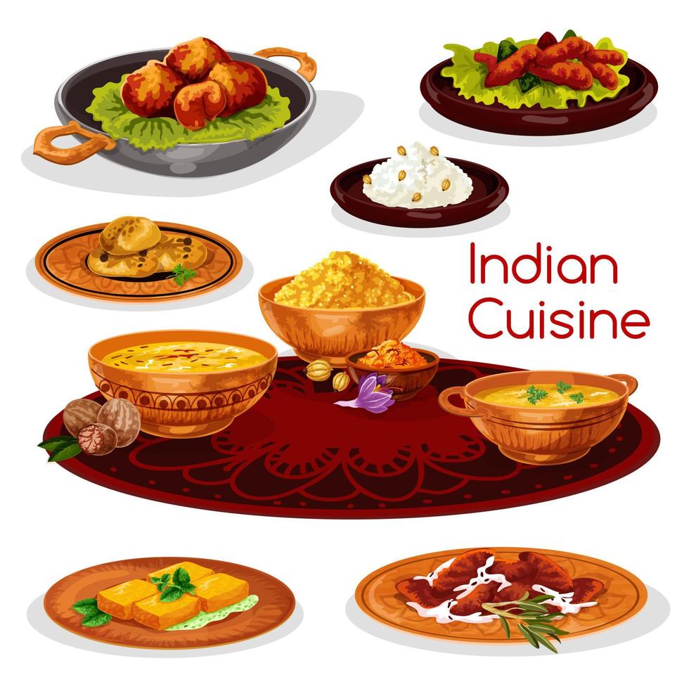 Indian cuisine thali dishes cartoon icon design vector