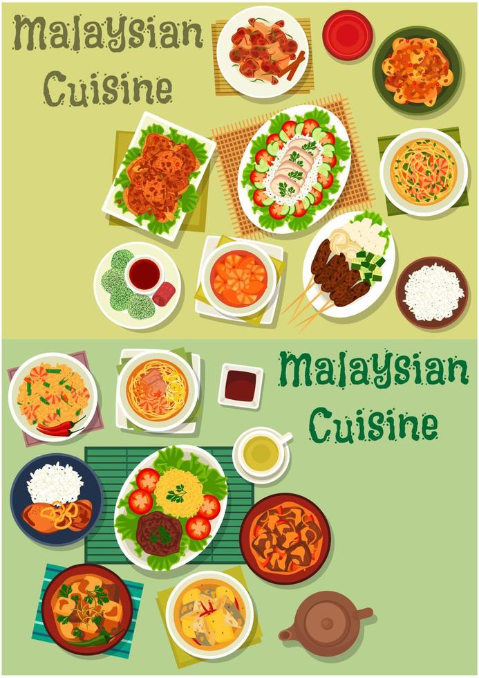 conjunto de iconos de cocina malasia para el diseño de alimentos saludables vector