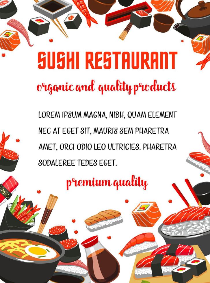 Sushi restaurant menu banner of japanese cuisine vector