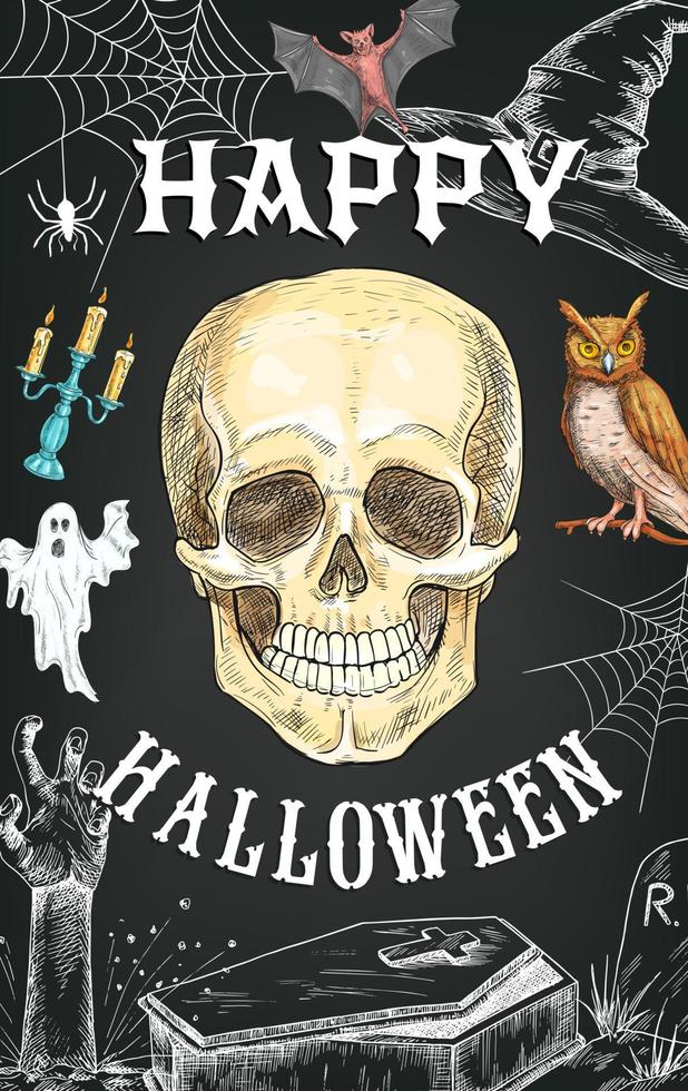 Halloween vector sketch poster horror skull