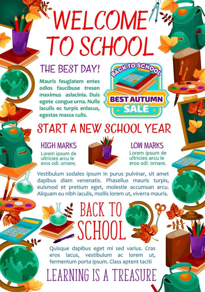 Back to School vector study stationery poster