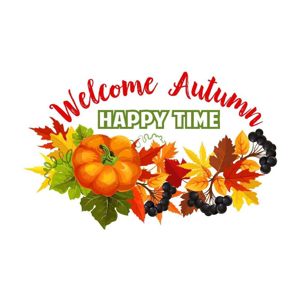 Autumn time fall harvest vector greeting poster