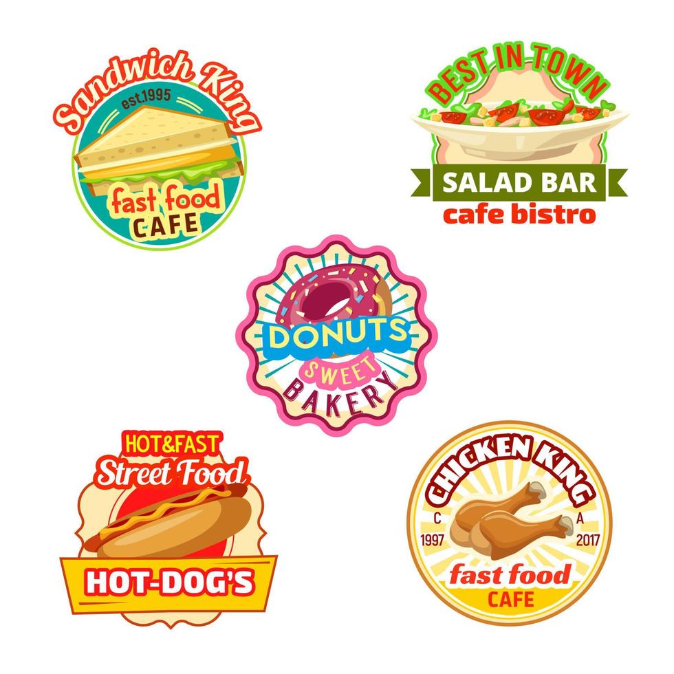 Fast food restaurant, donut shop, cafe bistro icon vector