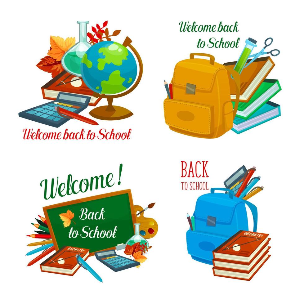 Back to School vector study stationery icons