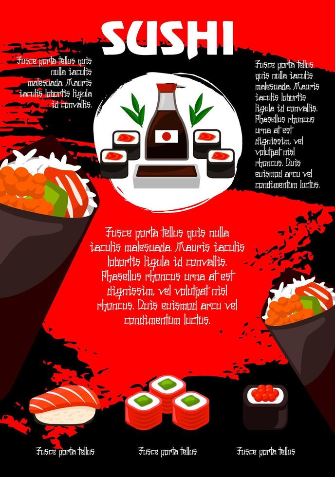 Vector poster Japanese restaurant or sushi menu