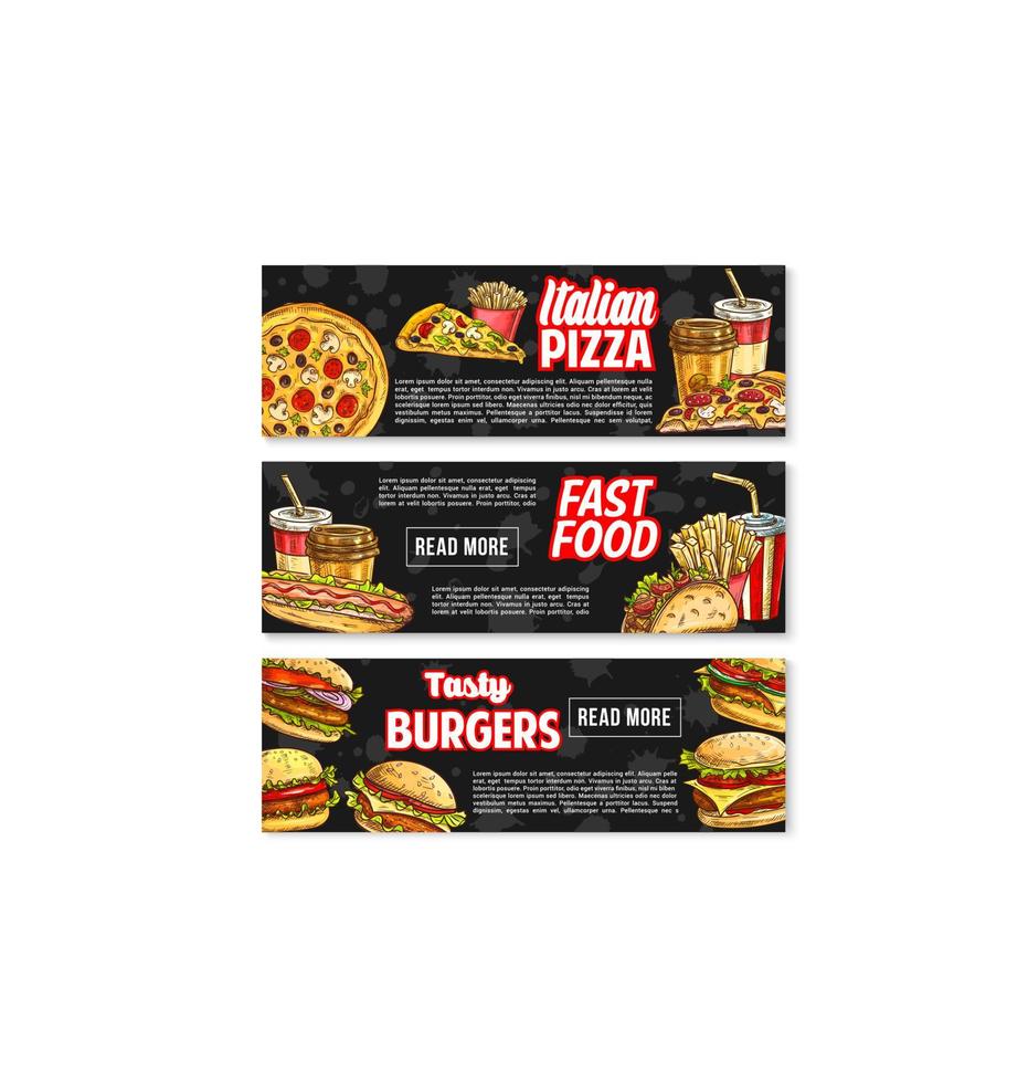 Fast food vector banners for fastfood restaurant