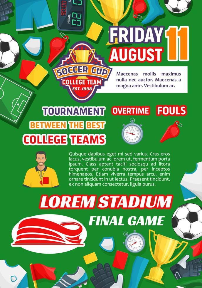 Vector poster for soccer college league game