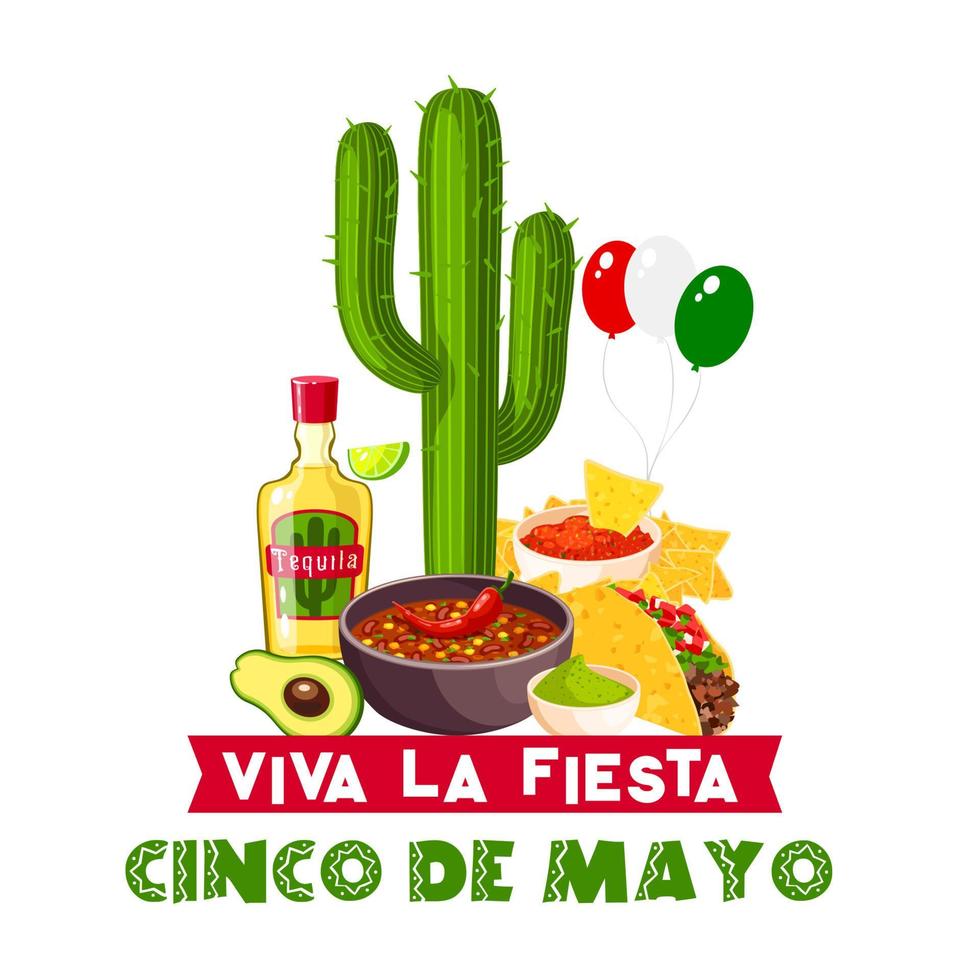 Cinco de Mayo mexican fiesta food and drink icon vector