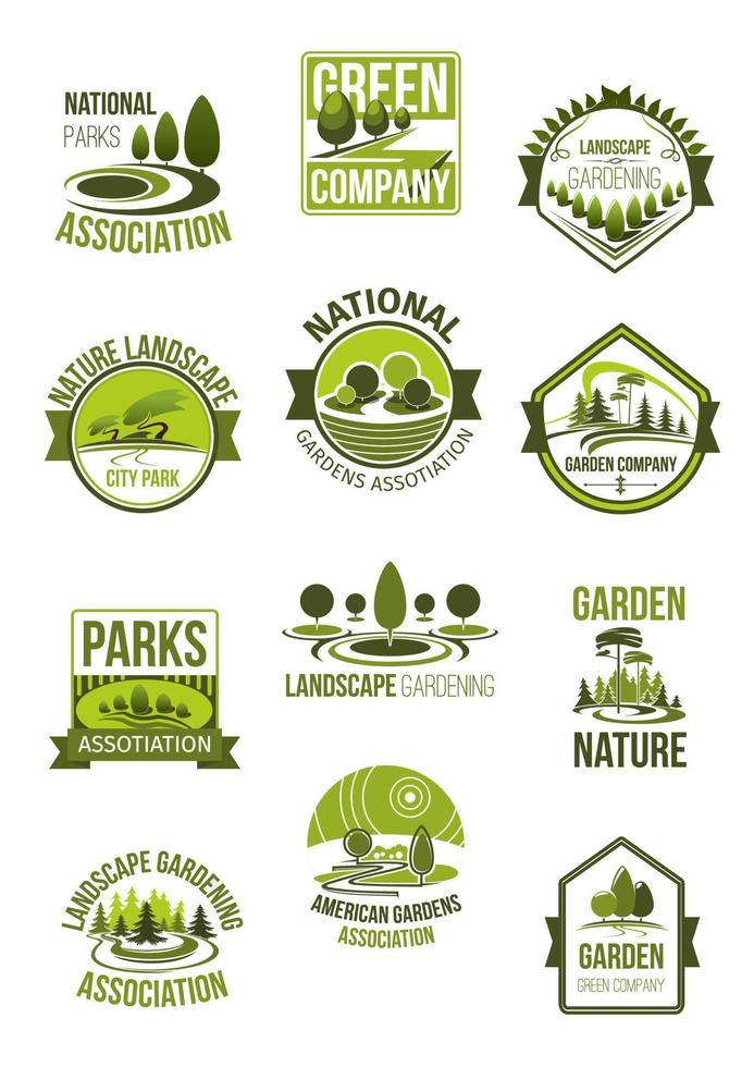 Vector icons of nature landscape and green company