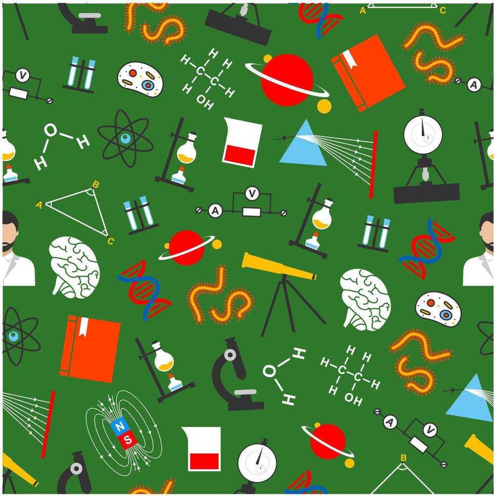 Vector seamless pattern of science or study items