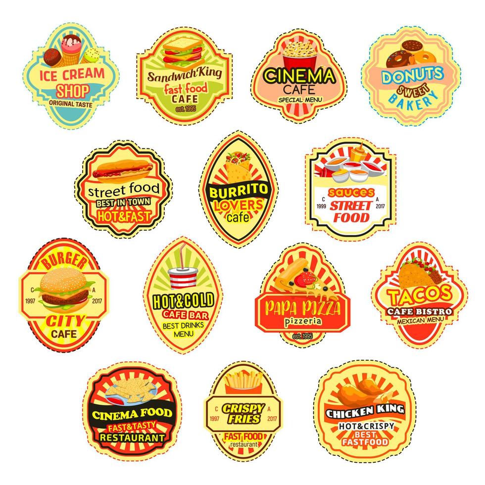 Vector icons for fast food restaurant menu