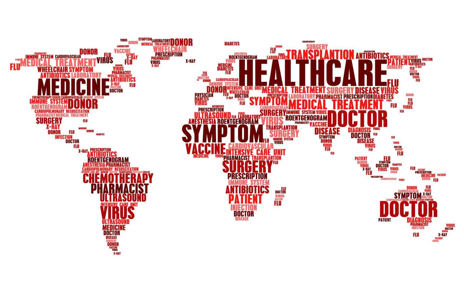 Cloud tags of medical health words in world map vector