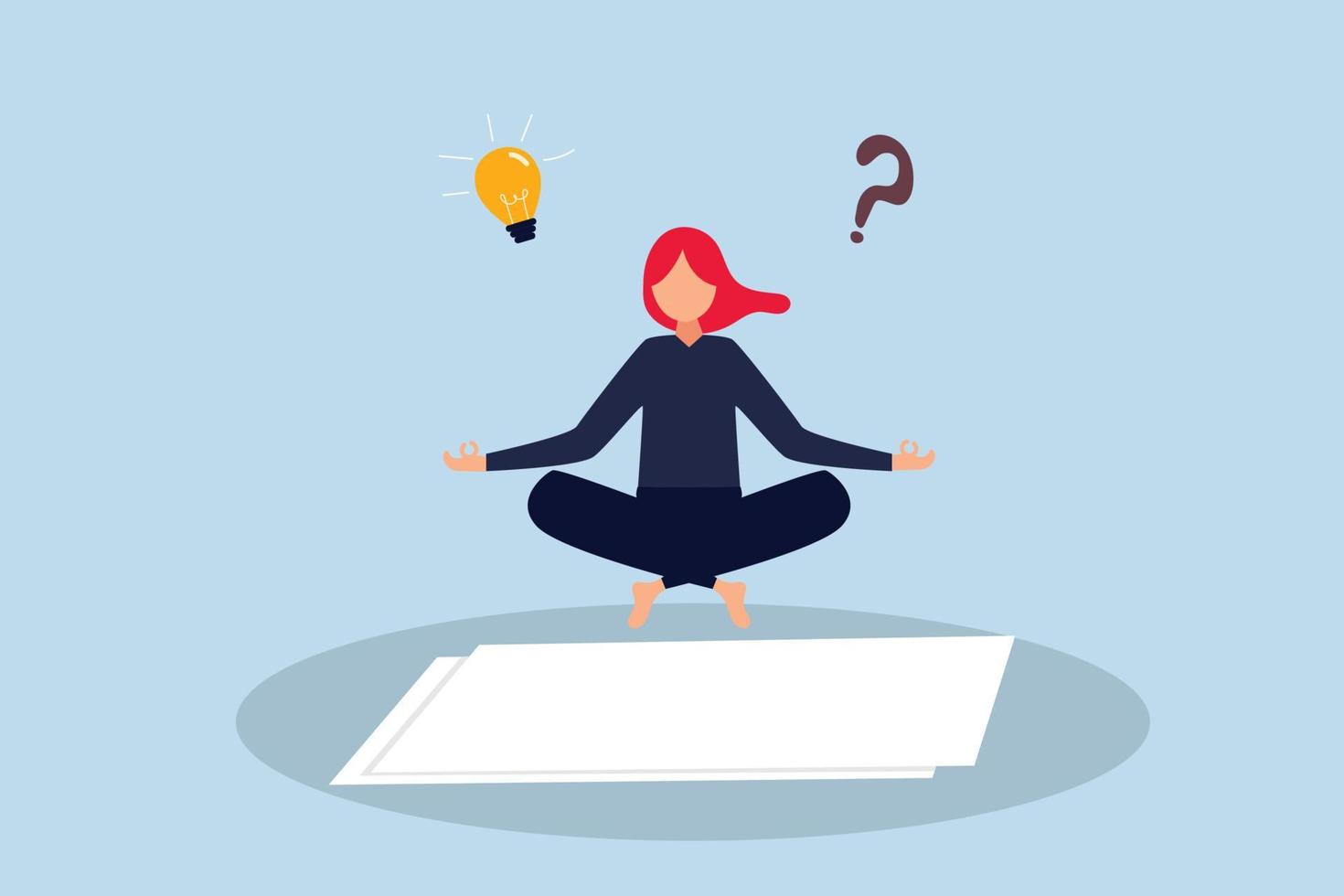 Writer inspiration, blogger, and copywriter.  young woman writer meditate on blank paper thinking about idea to write in her blog or journal. vector