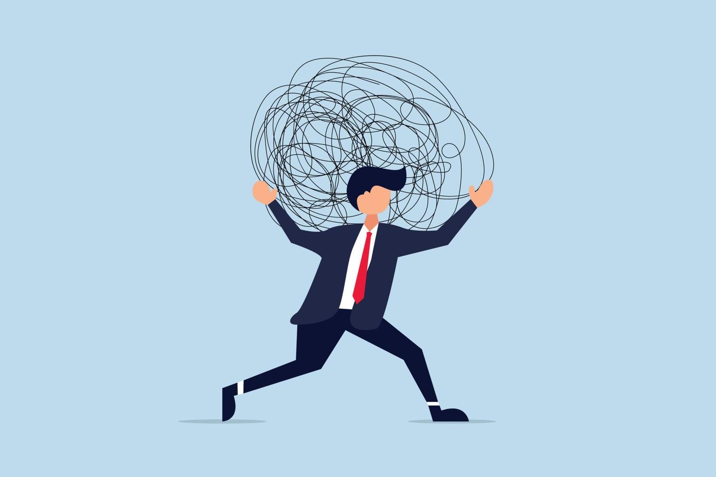 The burden of stress, anxiety from adversity and overwork, problems in the economic crisis, trying to exhaust the entrepreneur carry a heavy messy line down his back vector