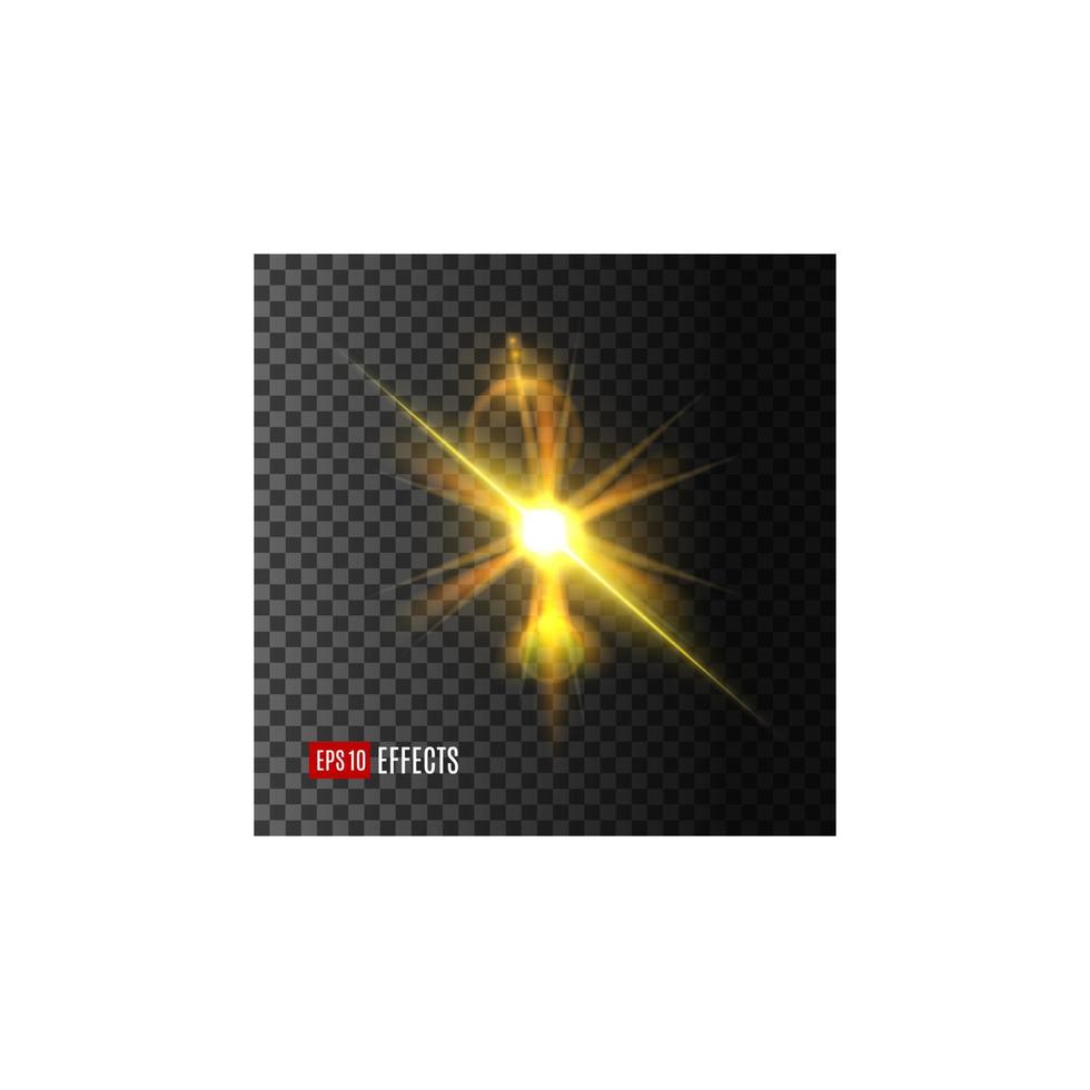 Light effect of golden shine with lens flare vector