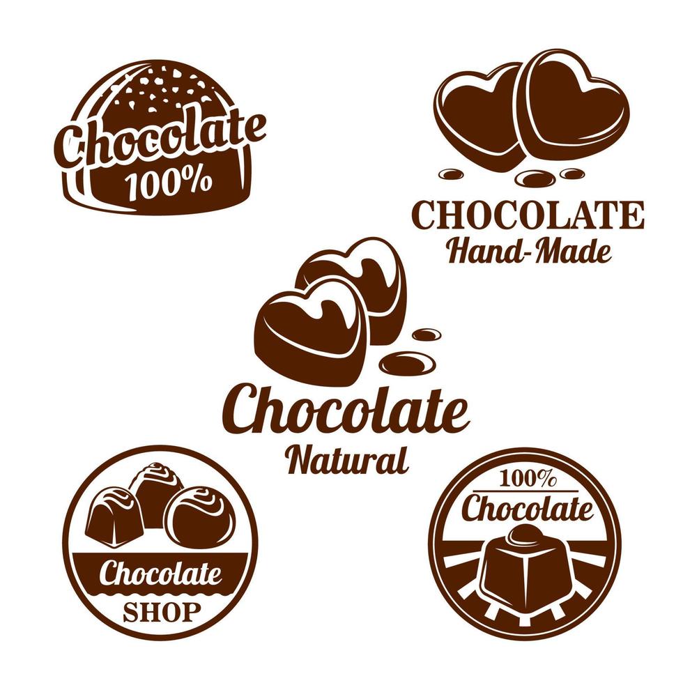 chocolate, conjunto de símbolos de dulces de cacao para el diseño de alimentos vector