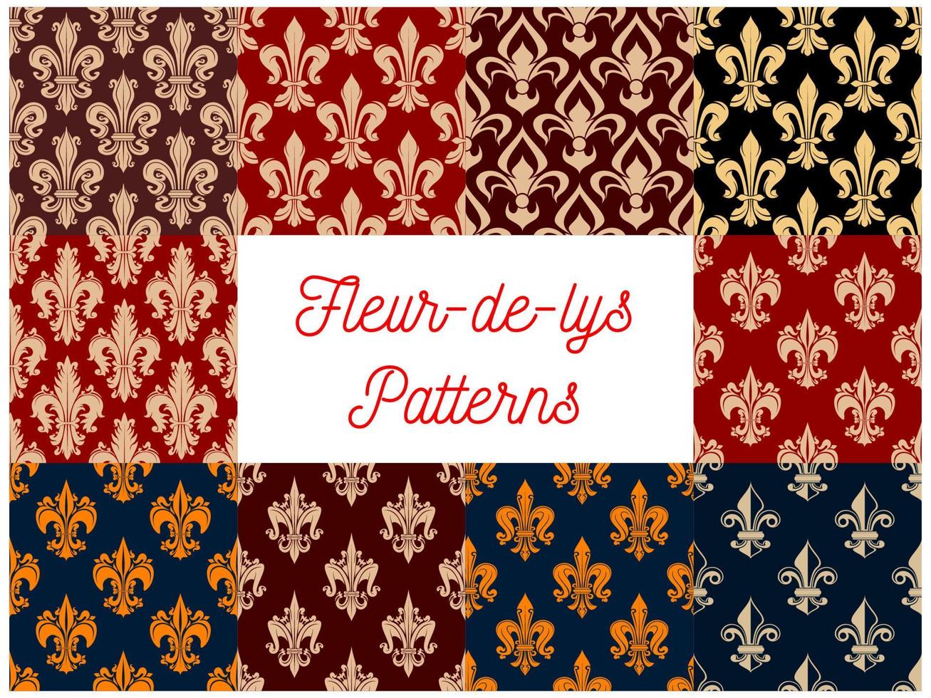 Heraldic set of french fleur-de-lis patterns vector