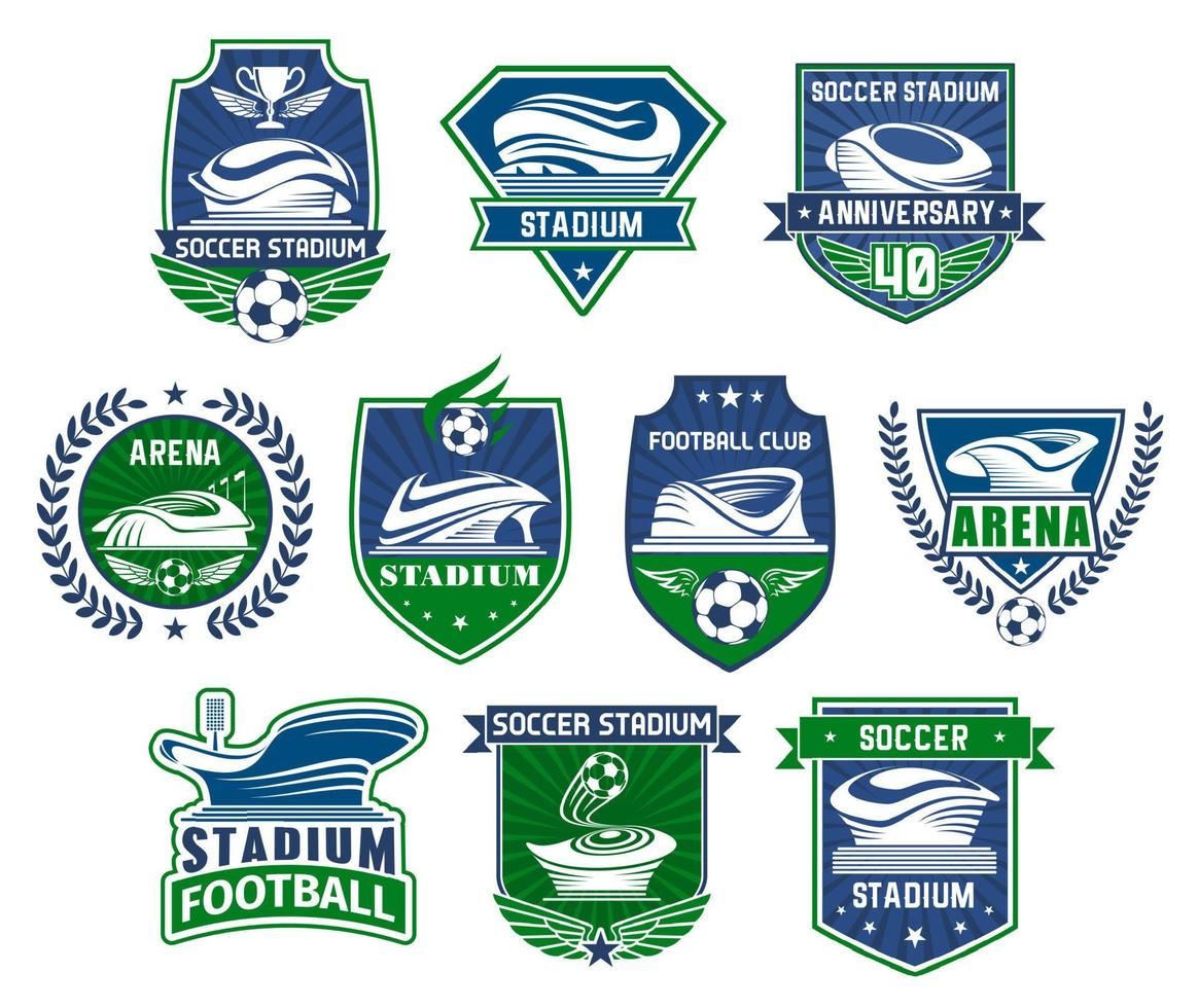 Football sport badge with soccer ball and stadium vector