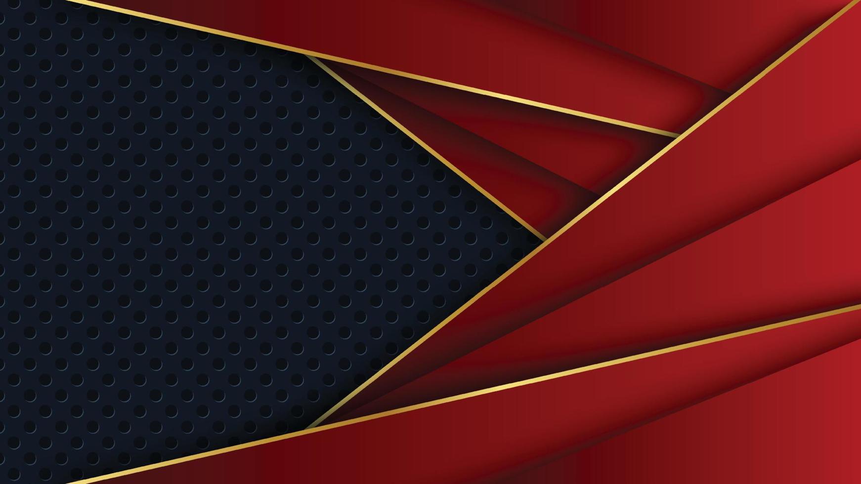 fondo abstracto de formas rojas y negras con líneas doradas. Traje para pancarta, diseño de presentación, volante y afiche. vector