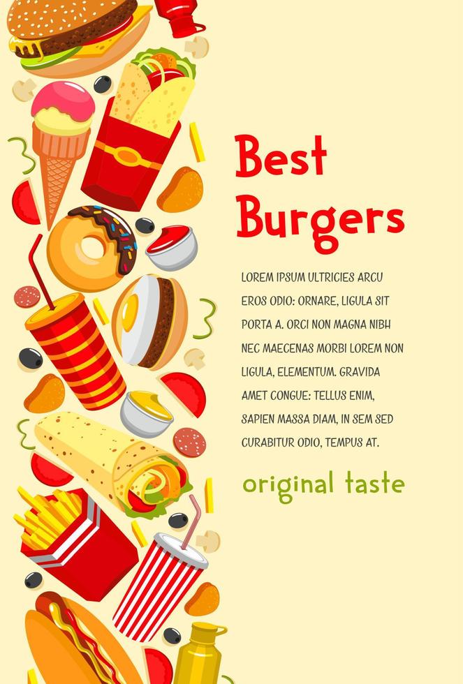 Vector fast food poster for burgers restaurant