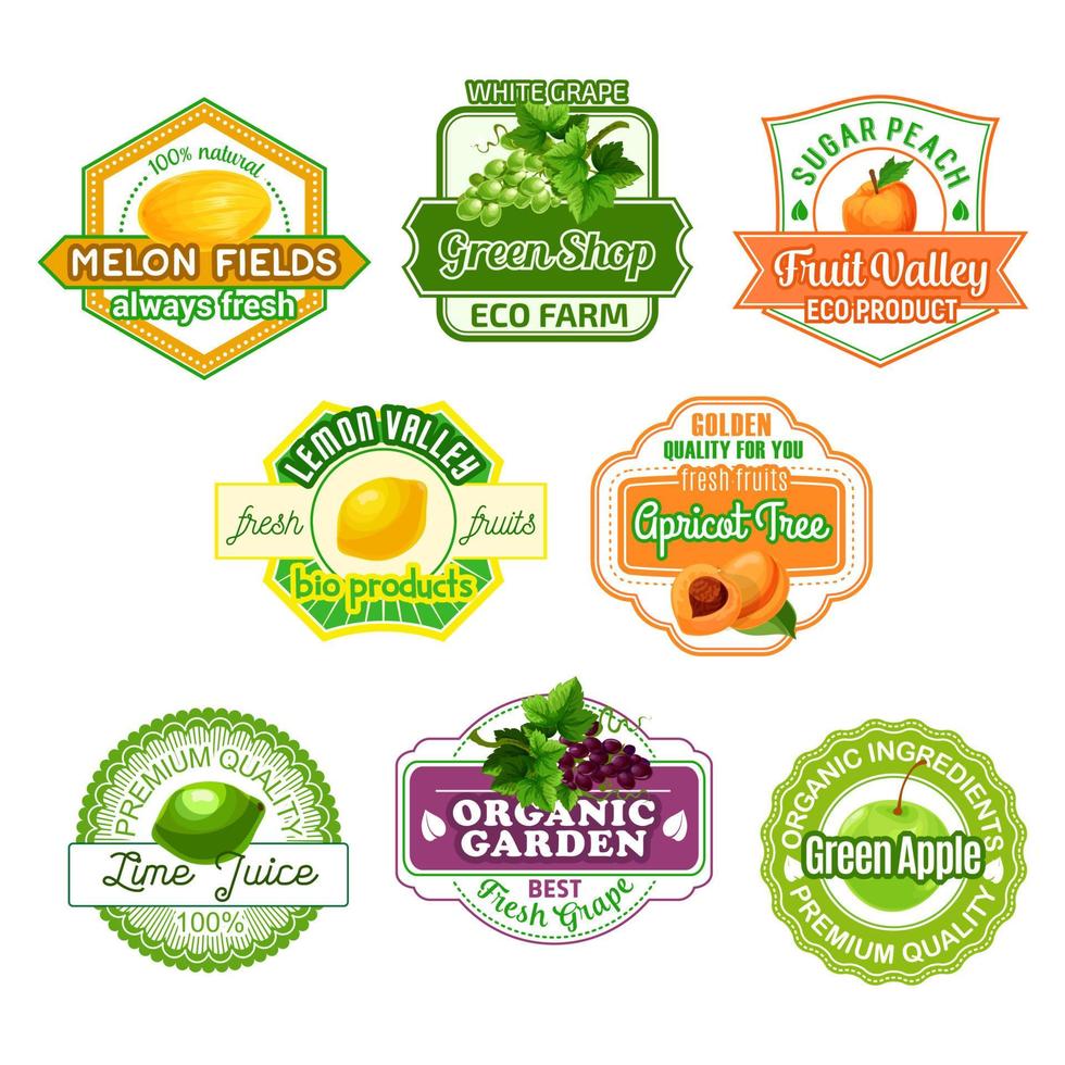 iconos vectoriales para jugo de frutas o mercado agrícola vector