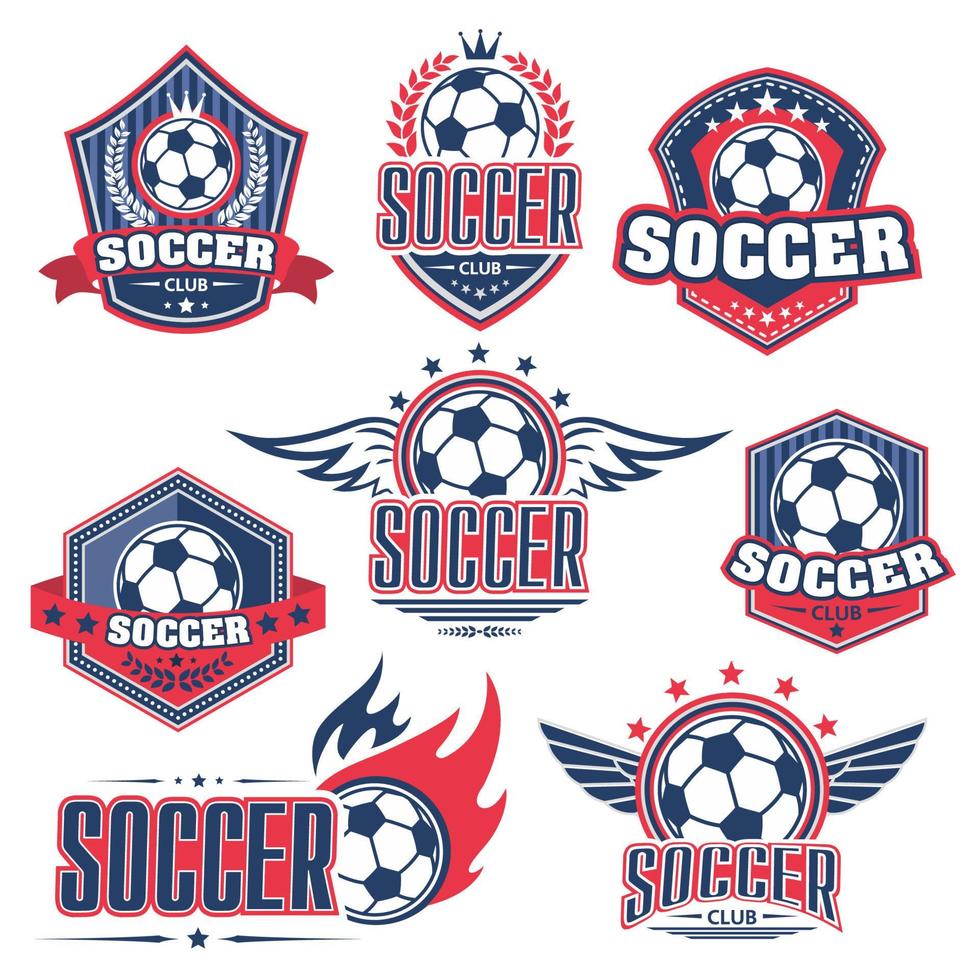 Soccer club, football sport game badge with ball vector