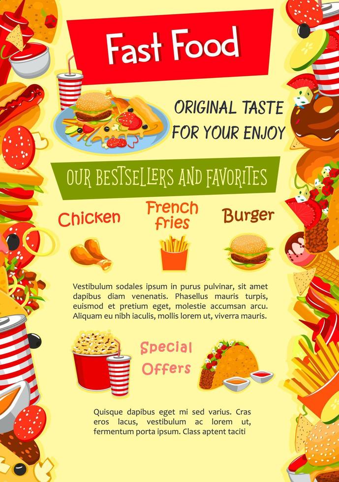 cartel de vector para plantilla de restaurante de comida rápida