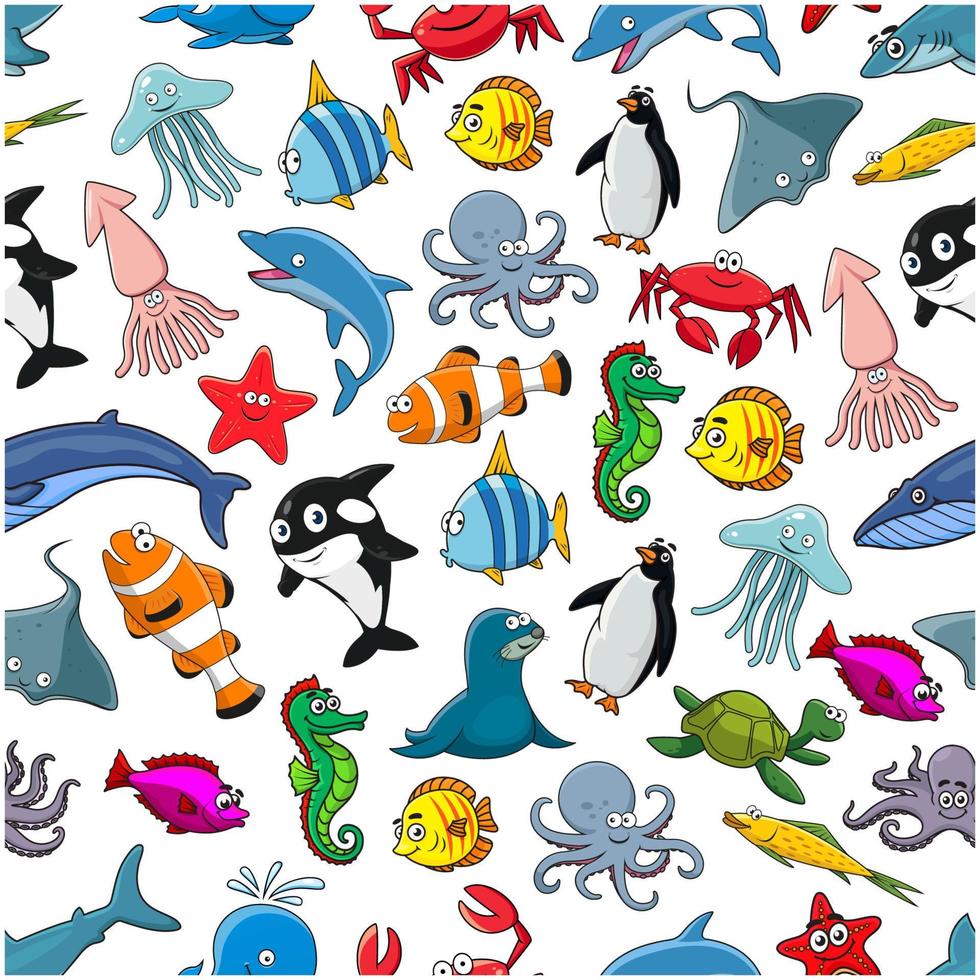 Sea fishes animals cartoon vector seamless pattern