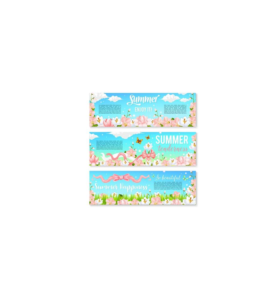 Blooming orchids or crocuses vector summer banners