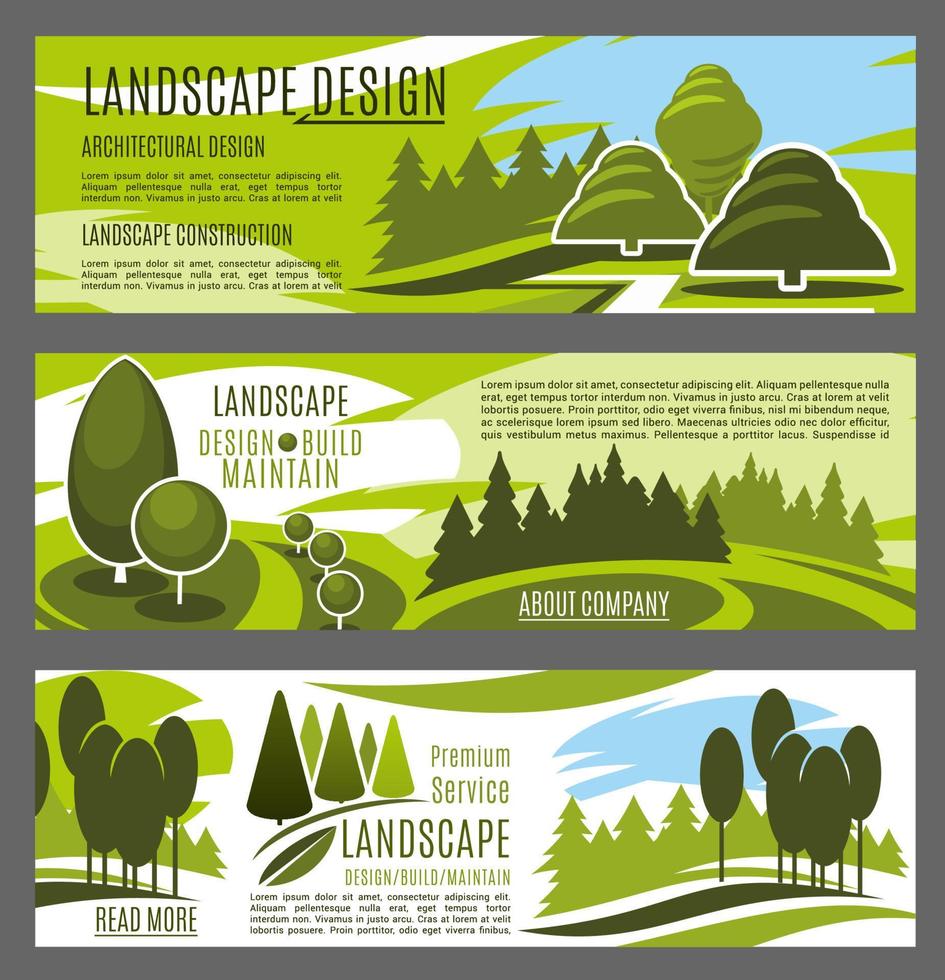 Landscaping and gardening service banners design vector