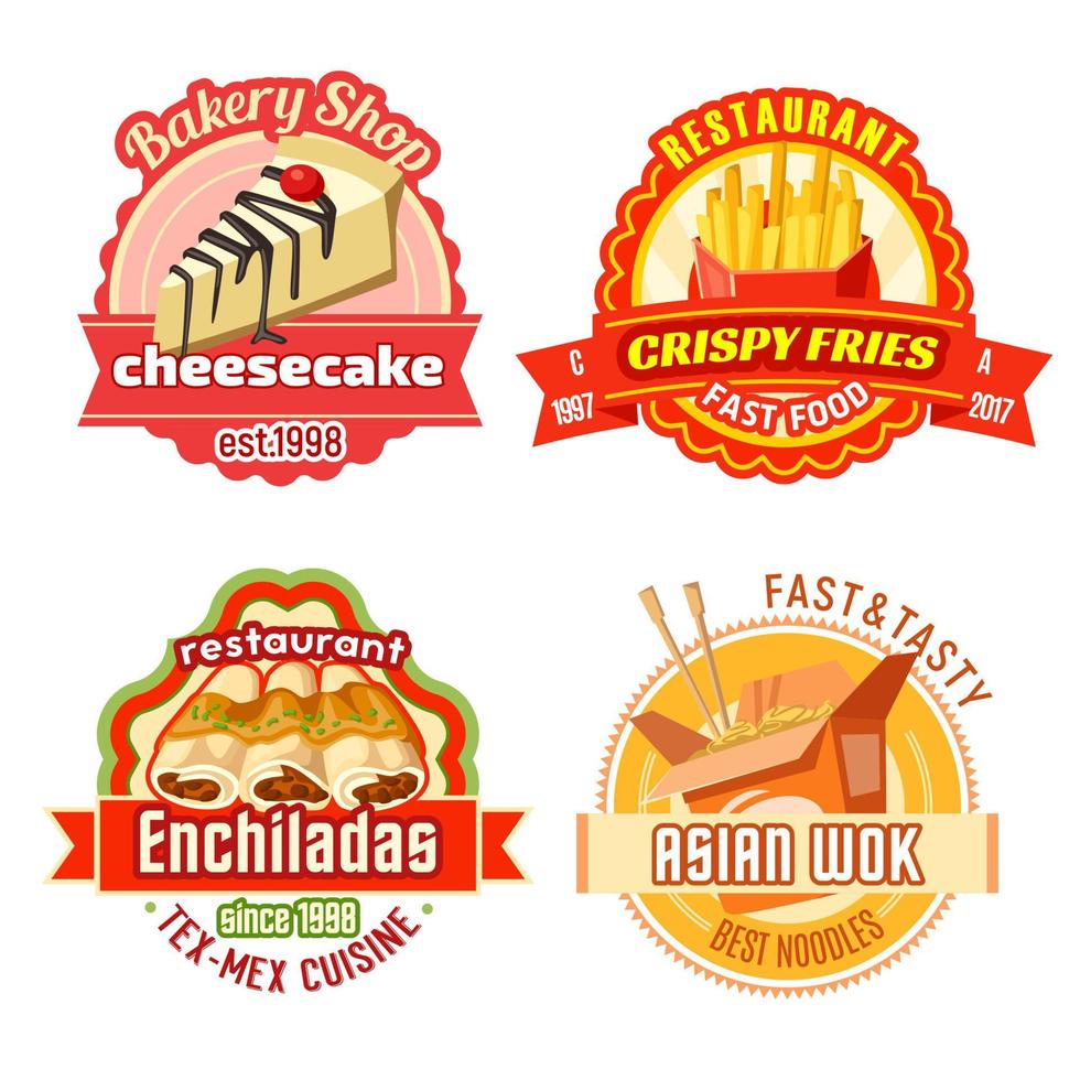 Fast food restaurant and bakery shop label design vector