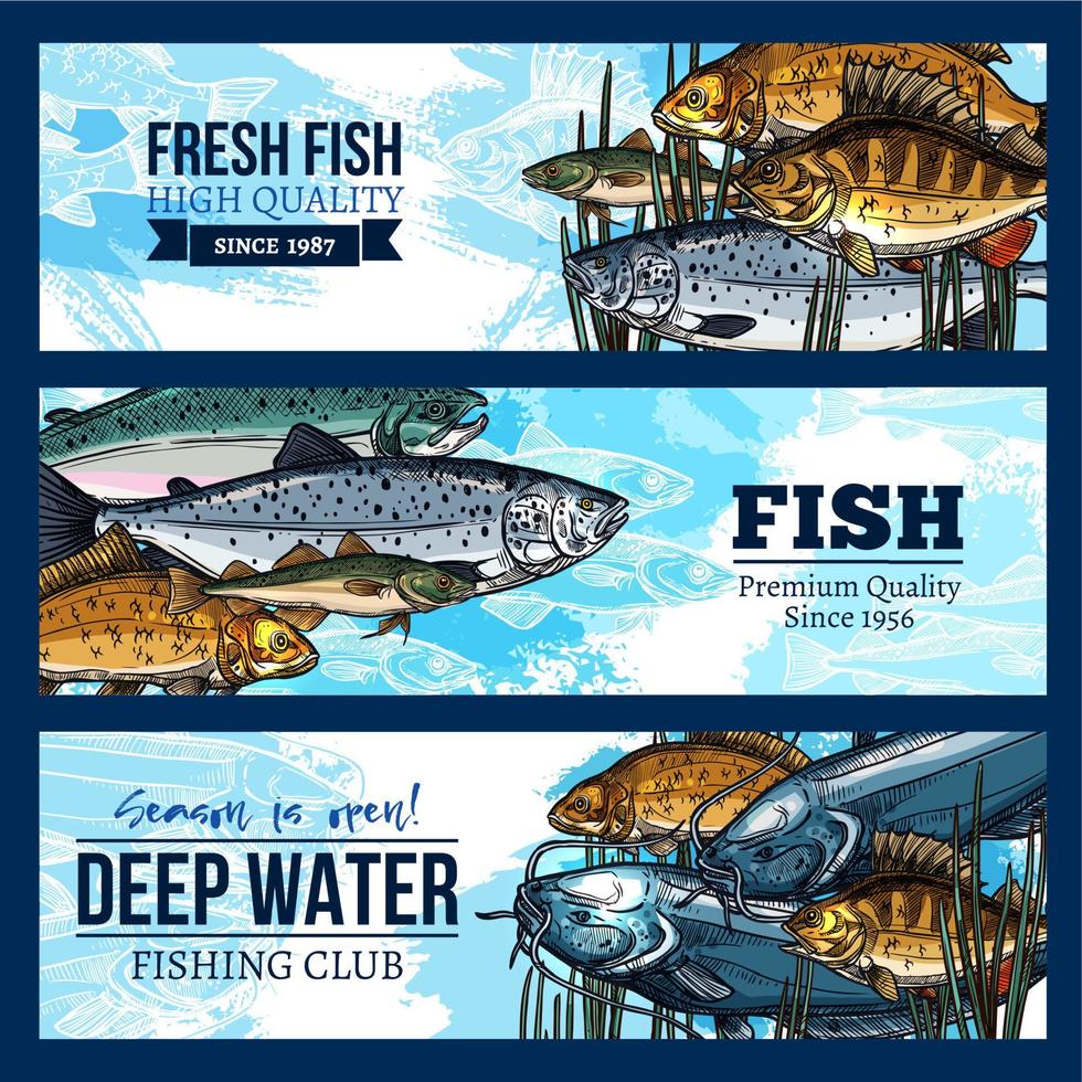 Vector banners for fishing or fisherman club