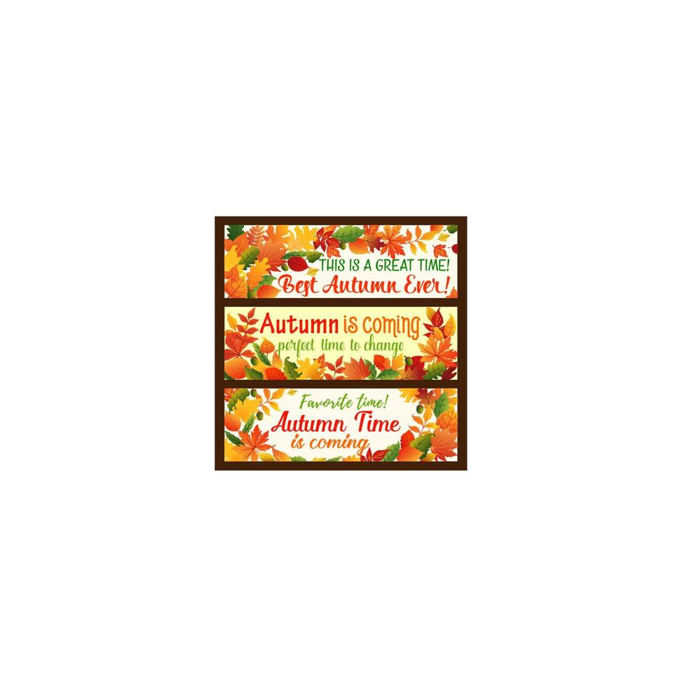 Autumn leaf banner, fall nature season border set vector