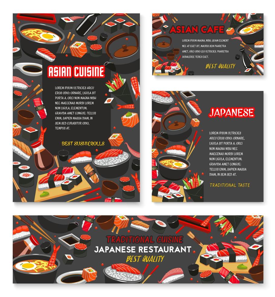 Japanese restaurant menu banner with asian food vector