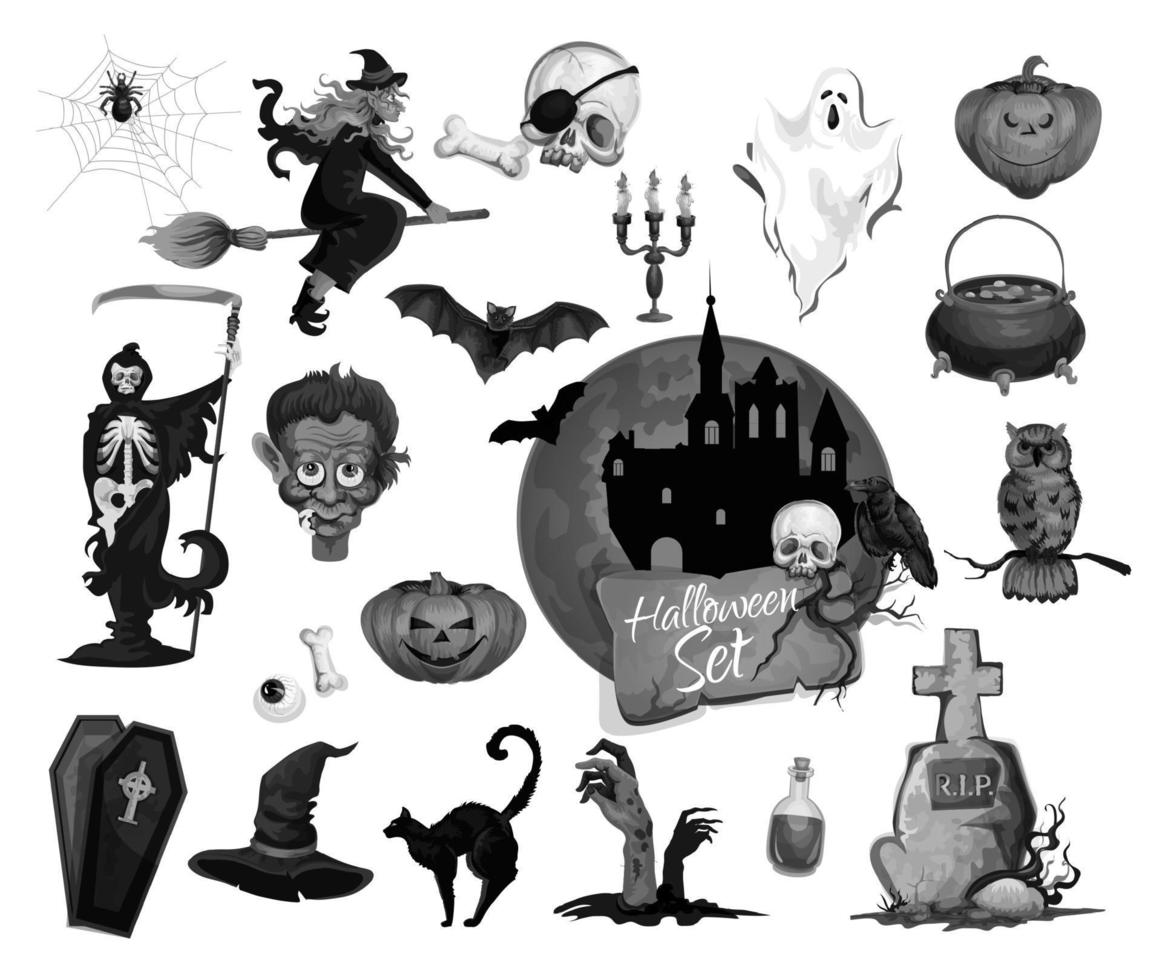 Vector scary icons for Halloween party holiday