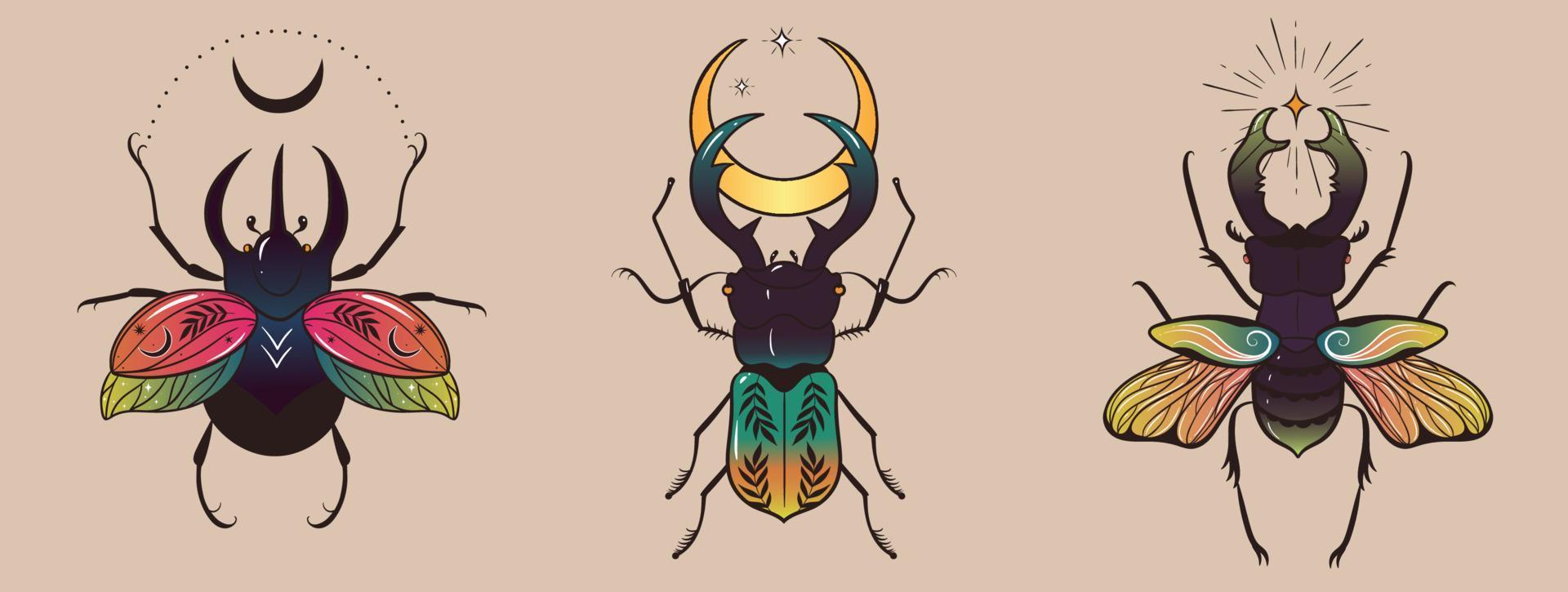 Collection of fantasy colorful beetle for design. Vector graphics