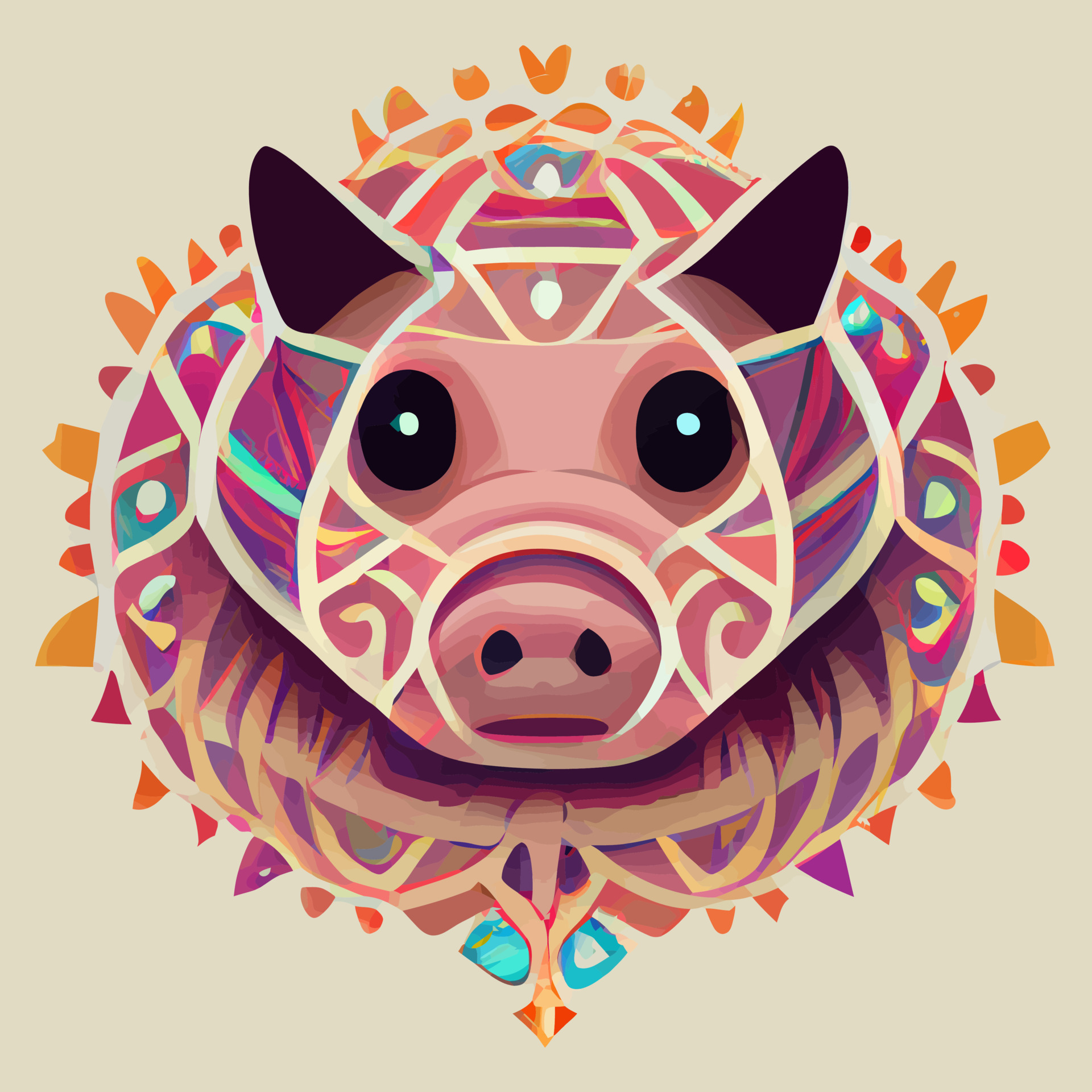 illustration vector graphic of cute pig in hand draw tribal style good for print 13055865 Vector