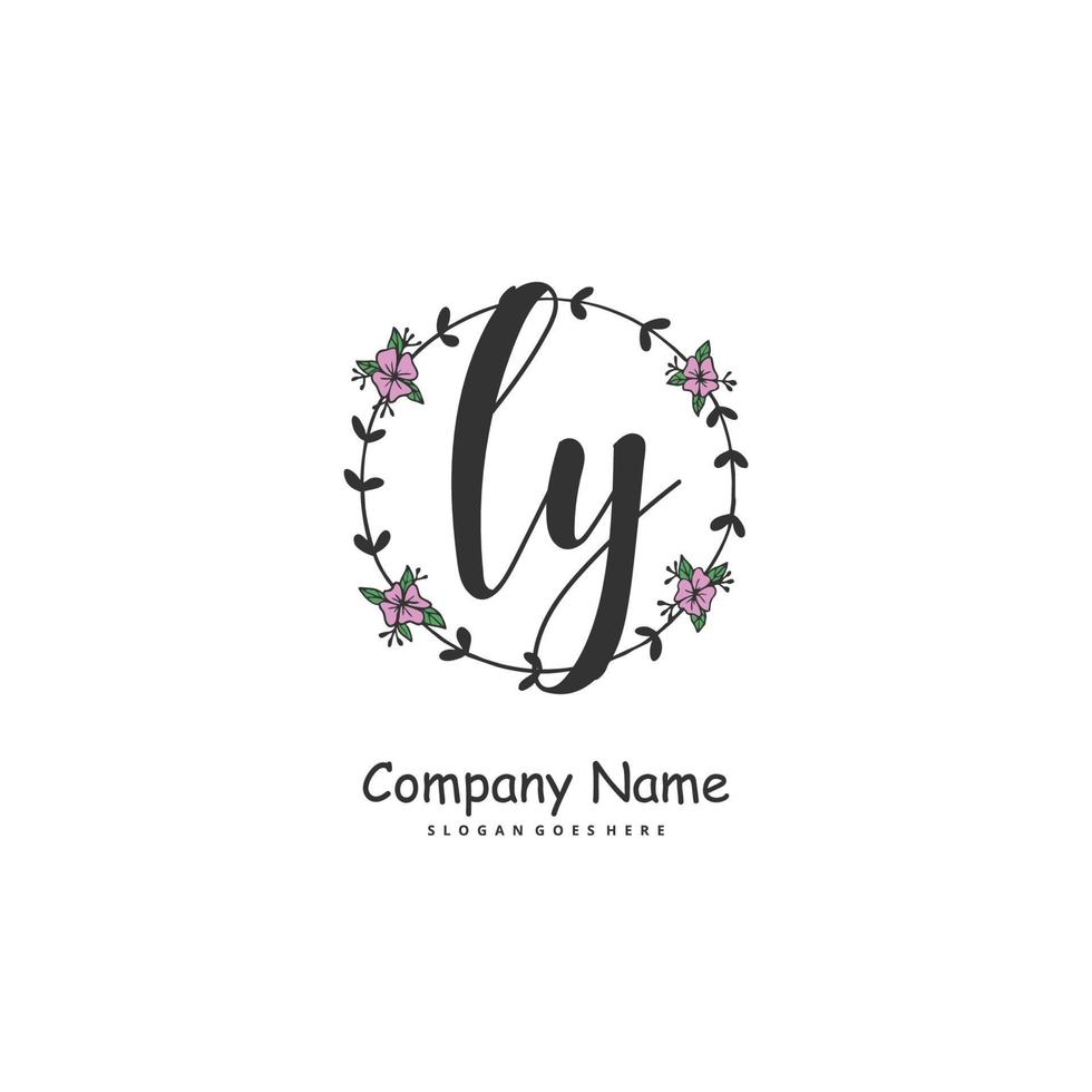 LY Initial handwriting and signature logo design with circle
